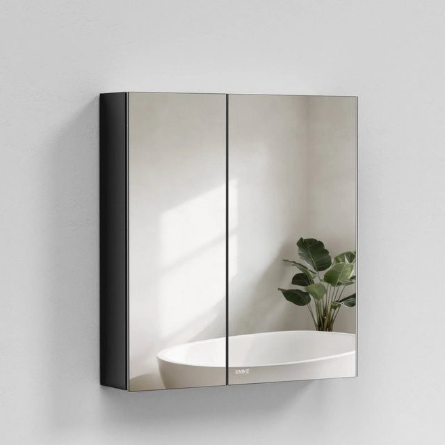 Emke Spiegelschrank Schwarz für das Badezimmer mit 2 Glastüren und Soft-Close-Funktion, B/H: 75 x 65 cm - Bild 1