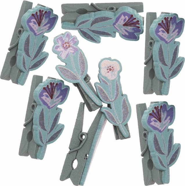 Rico Design Dekoklammern Blume aus Holz, 8 Stück, Grün-Blau-Türkis - Bild 1