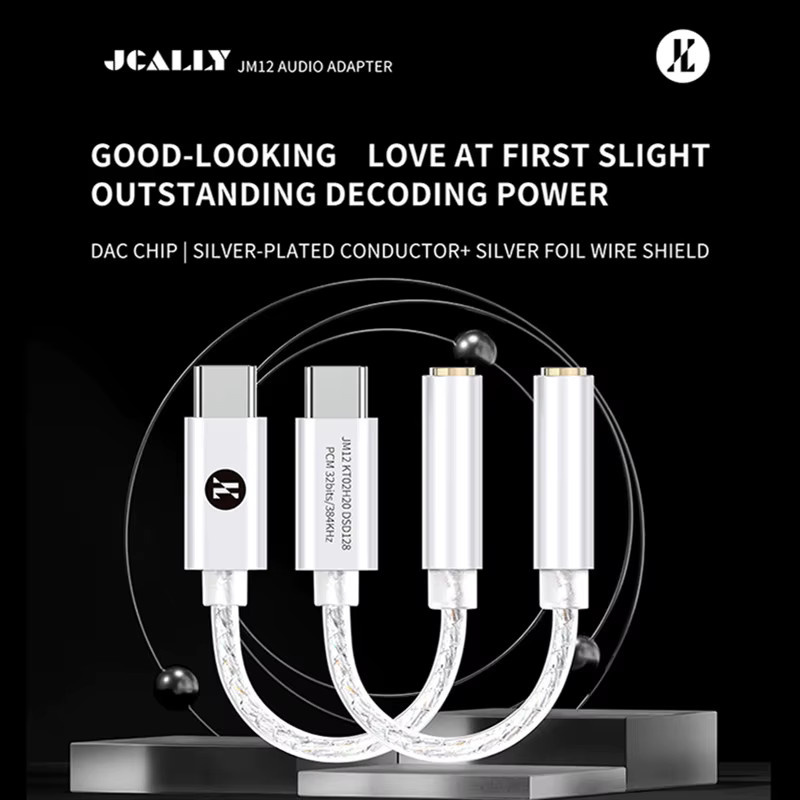 JCALLY JM12 Digital Audio Adapter DAC mit KT02H20 Chip, Hi-Fi Audio Decoder und Stereo Verstärker, Typ-C auf 3,5mm Kopfhörer Anschluss, Silber - Bild 2