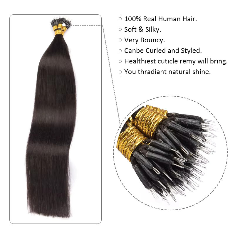 Addbeauty Nanoring-Echthaarverlängerungen, 100 % brasilianisches Remy-Echthaar, Damen - Bild 2