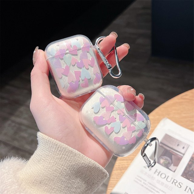 Bunte Herz-Ohrhörerhülle für Apple AirPods Pro 1 2 3 aus transparentem Silikon mit Glitzer-Effekt - Bild 1