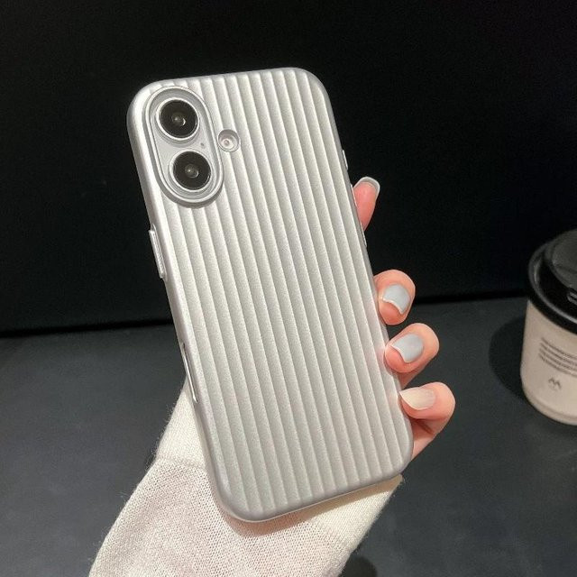 Luxus Natur-Titan Handyhülle für Apple iPhone 14 Pro, Farbe: Silber, mit galvanisierter Gitter-Wellstruktur und harter Rückseite - Bild 1