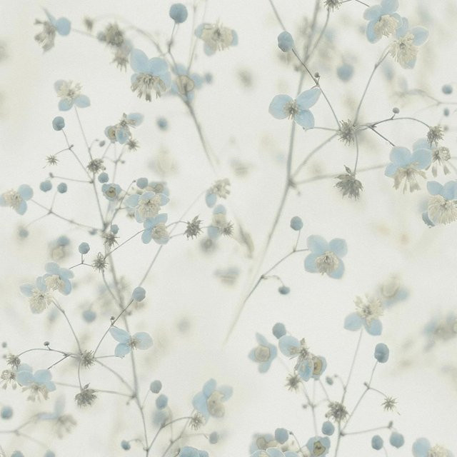 Profhome Blumen Tapete Floral Matt in Blau Hellgrau Creme-Weiß, Nonwoven-Vlies, Breite: 0,53 m, Länge: 10,05 m - Bild 1