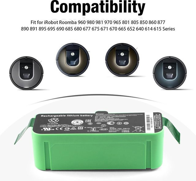 Ersatzakku 12800mAh für iRobot Roomba 600 700 800 900 Serie (960, 980, 981, 965, 895, 890, 860, 695, 692, 680, 675) - Bild 1