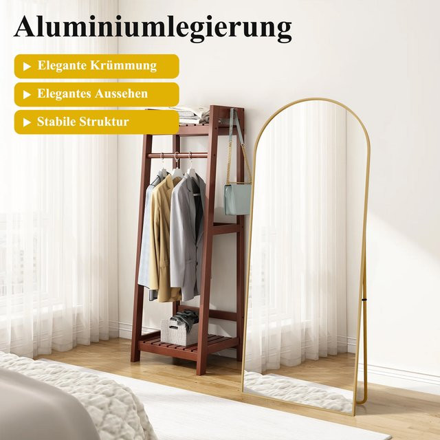 Anajqaqia Moderner Ganzkörperspiegel in Ovalform mit Aluminiumlegierung-Rahmen und gehärtetem Glas, Farbe: Schwarz oder Gold, Höhe: 164 cm, Breite: 54 cm - Bild 1