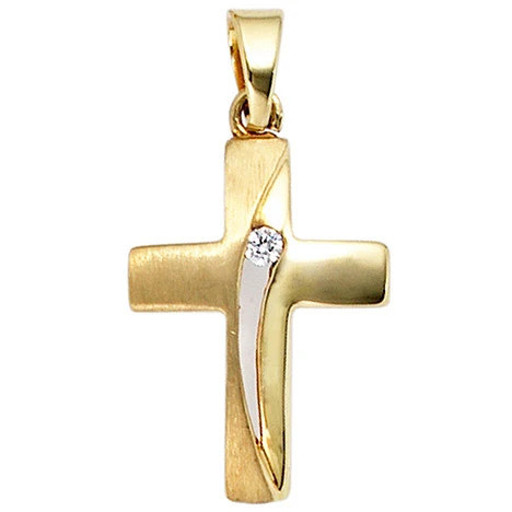 Colfem Anhänger Kreuz, 333 Gelbgold, mattiert, 1 Zirkonia, Unisex - Bild 1