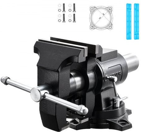 VEVOR Schraubstock aus Sphäroguss mit 360 Grad drehbarem Sockel und Kopf in Schwarz, Backenbreite: 14 cm, Spanntiefe: 7 cm, Backenöffnung: 12,5 cm - Bild 1