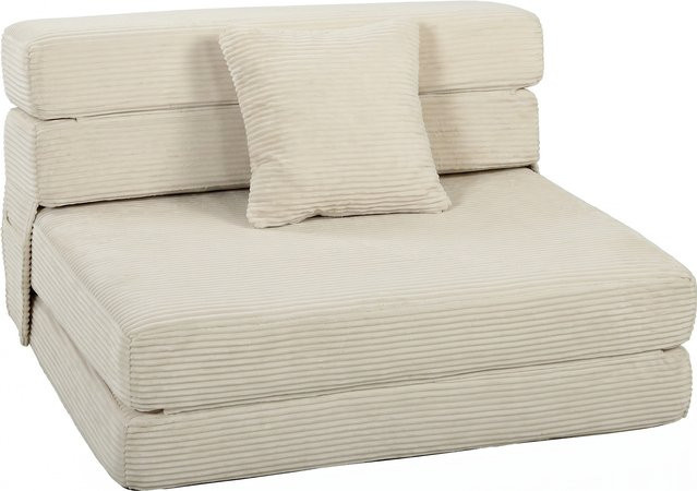HOMCOM 2-in-1 Klapp-Schlafsessel aus Cordvelours in Creme mit Klappmatratze und Seitentaschen - Bild 1