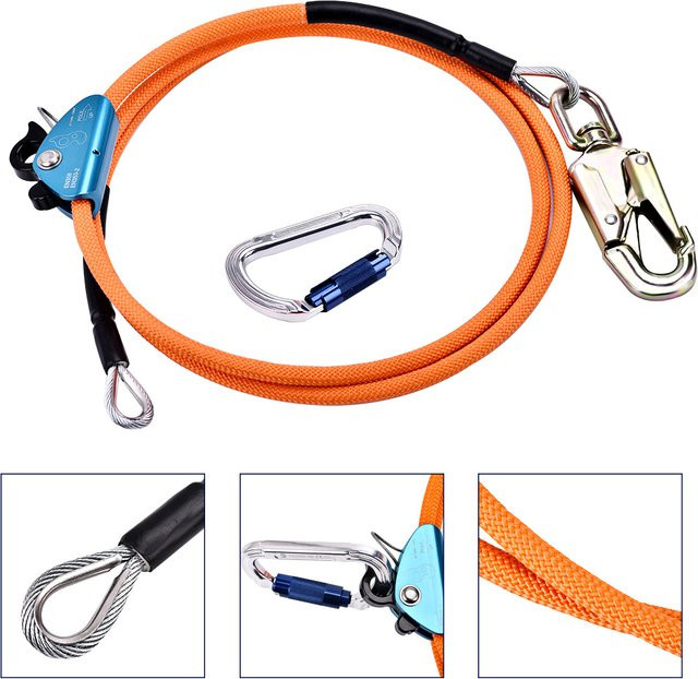 Flip Line Kit Stahldraht Lanyard mit Triple Lock Karabiner und Einsteller, Orange, Länge: 3 m, Durchmesser: 12 mm - Bild 1