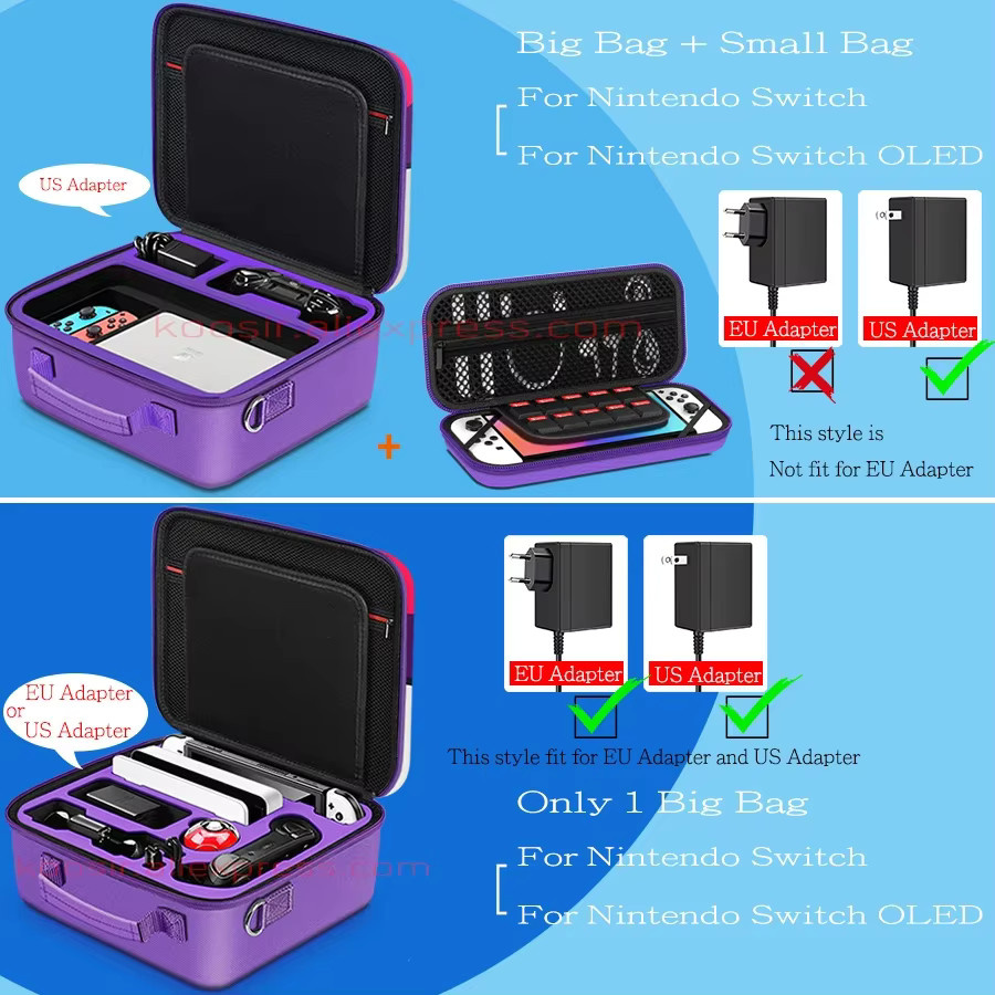 Tragetasche für Nintendo Switch und Nintendo Switch OLED mit Hardcover Shell und Umhäntegurt, Farbe: Lila - Bild 3