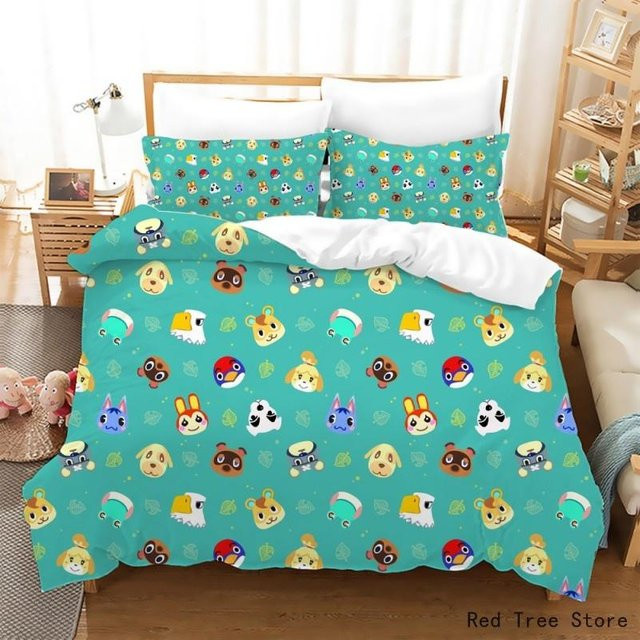 Supking Animal Crossing Bettwäsche-Set mit 3D-Design in Türkis, bestehend aus Bettbezug und Kissenbezug für Kinder, Breite: 260 cm, Länge: 220 cm - Bild 1