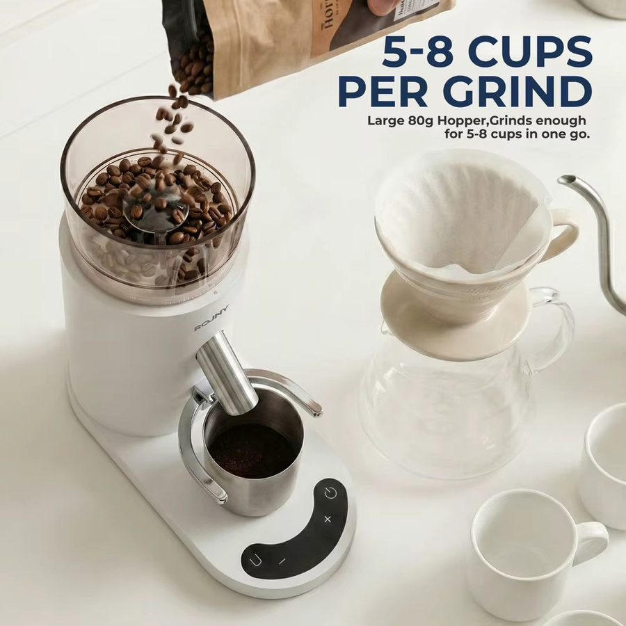 ROUNY Kabellose Elektrische Kaffeemühle in Weiß mit einstellbarem Mahlgrad, Wiederaufladbar, 80g Bohnenbehälter und 60g Dosierbecher - Bild 4