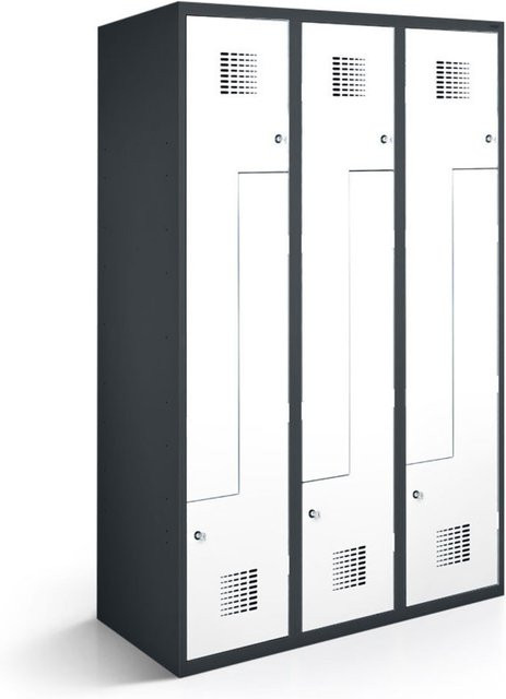 rotstahl Z-Spind mit 6 Türen in Weiß und anthrazitgrauem Korpus, B/T/H: 90 x 50 x 180 cm - Bild 1