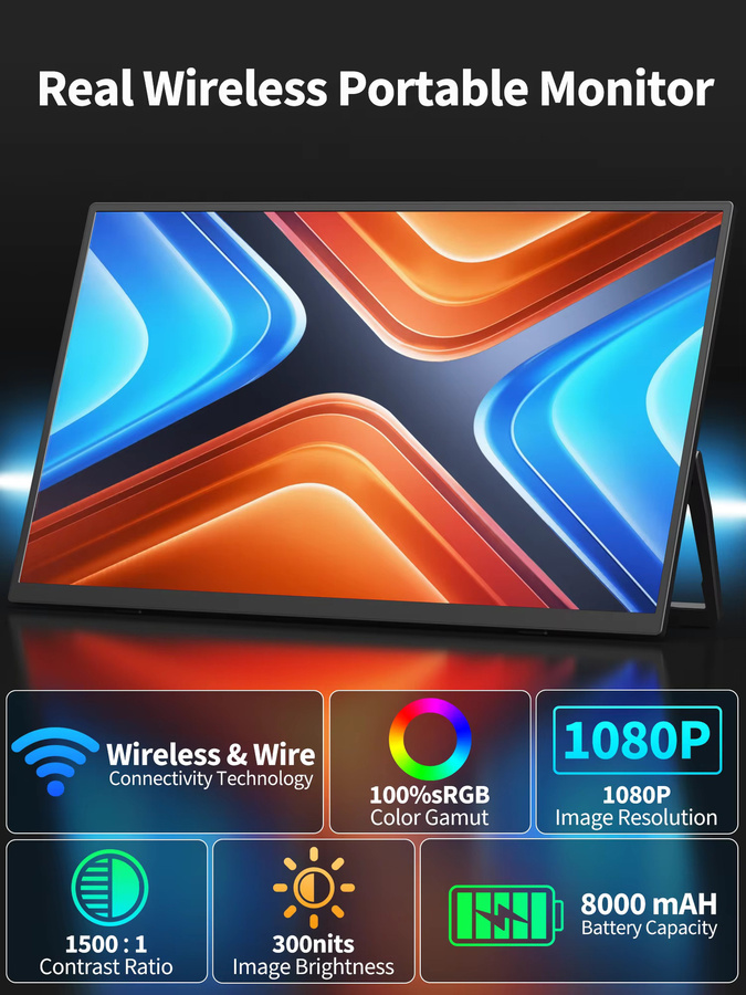 Amoudo Tragbarer Monitor 15,6 Zoll Full HD IPS Display Schwarz mit Vesa-Kompatibilität - Bild 2
