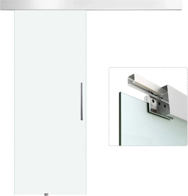 HOMCOM Glasschiebetür mit Griffstange einseitig satiniert und transparent - Bild 1