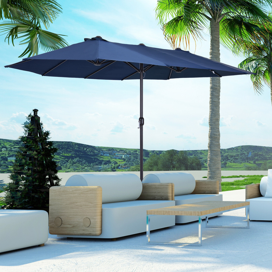 Outsunny Doppelsonnenschirm Marktschirm in Blau, oval mit Handkurbel, B/T/H: 460 x 270 x 240 cm - Bild 2