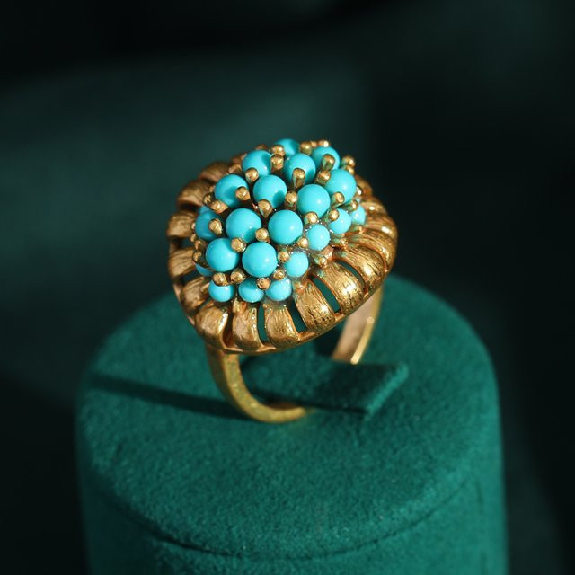 Icareu Ring, Türkis, Naturstein, goldfarben, Damen - Bild 1