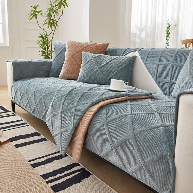 Rutschfester Sofabezug von Super Six aus weichem Plüsch in Blau, B/B: 180 x 90 cm - Bild 1