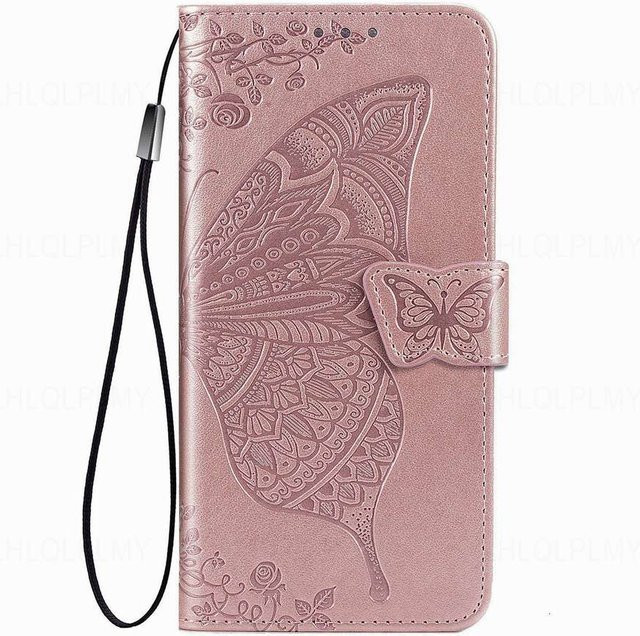 Schmetterling Leder Klapphülle mit Geldbörsenfunktion für Samsung Galaxy (A-Serie und S26 Ultra) in Hellrosa - Bild 1