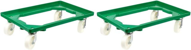 PROREGAL SparSet 2x Transportroller für Euroboxen, Farbe: Grün, mit Kunststoffrädern und 4 Lenkrollen, Traglast: 300 kg, B/T: 60 x 40 cm - Bild 1