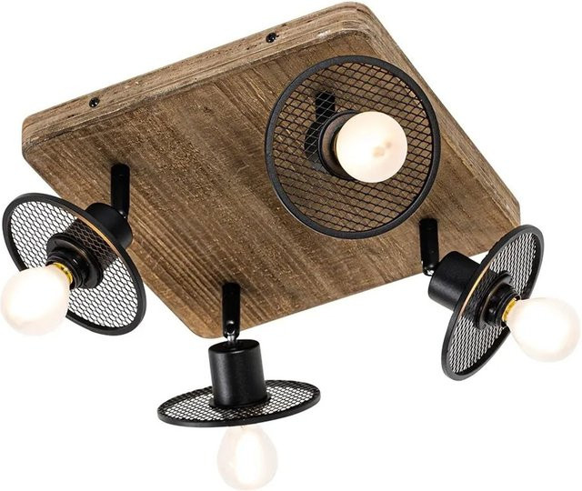 QAZQA Industrieller Deckenstrahler Jasmijn, 4-flammig, Schwarz und Holz, dimmbar und verstellbar - Bild 1