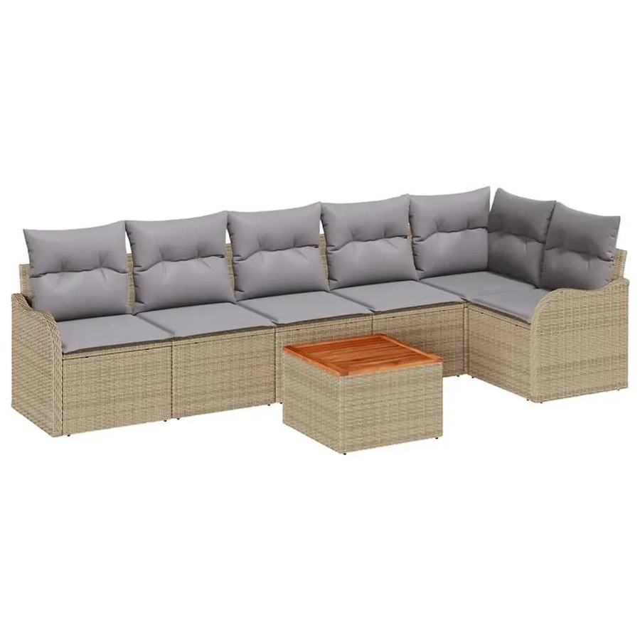 7-tlg. vidaXL Garten-Sofa-Set aus Poly-Rattan in Beige mit Polsterung - Bild 2
