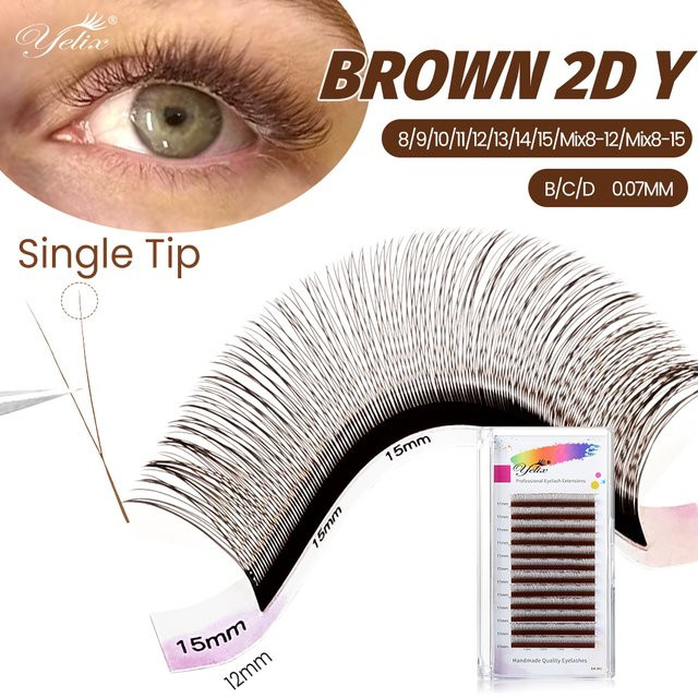 Yelix Y-Wimpernverlängerungen 2D, Brown, 12 Reihen - Bild 1