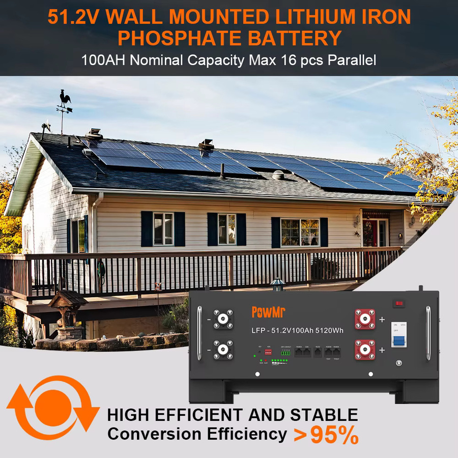 PowMr Rackmontierbare Batterie 100Ah 5KWH mit integriertem BMS und RS485/CAN Anschluss in Schwarz für Solarsysteme - Bild 3