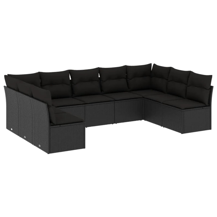 vidaXL 9-teilige Garten-Sofagarnitur aus Polyrattan in Schwarz mit Kissen und L-Form - Bild 2
