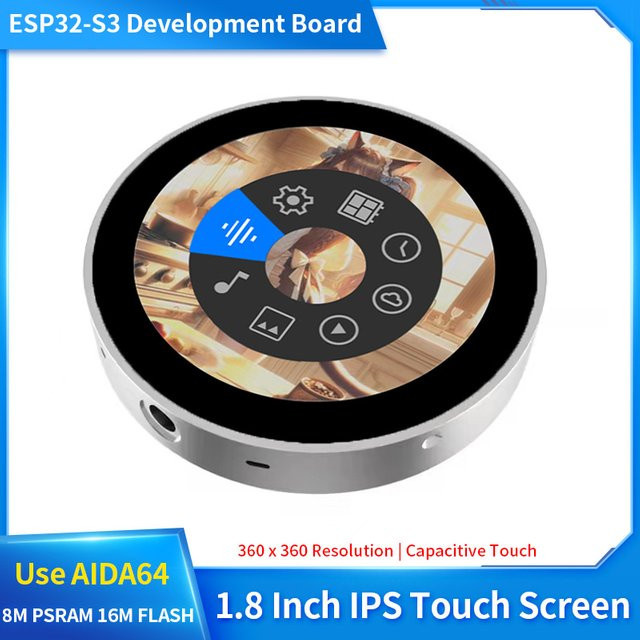 Caturda ESP32-S3 Entwicklungsboard mit 1,8 Zoll IPS Touch LCD, 8MB PSRAM und 16MB Flash, WiFi und Bluetooth, 360x360 Pixel Sekundärbildschirm für Arduino - Bild 1