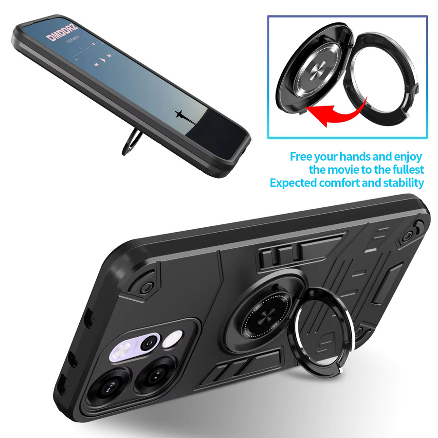 Stoßfeste Schutzhülle mit Ring-Ständer für OPPO Reno 14 Pro, 14F 5G und 14 in Schwarz - Bild 2