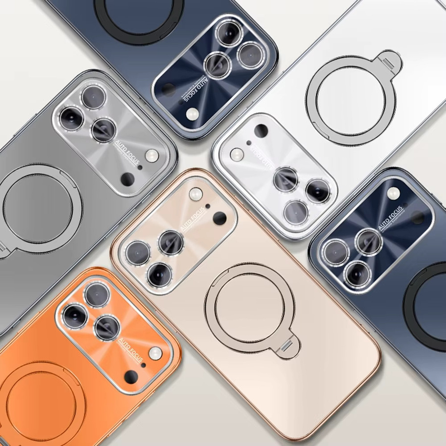 AIERHEBA MagSafe Magnetische Schutzhülle mit rotierendem Metallring Halterung für iPhone 17 Air 16 15 14 Pro Max in Orange und Gold matte Abdeckung - Bild 4