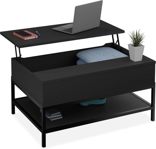 Relaxdays Couchtisch modern in Schwarz mit aufklappbarer Platte und Höhenverstellbarem Lift-Mechanismus aus Holzwerkstoff und Metall, B/T/H: 90 x 45,5 x 60 cm - Bild 1