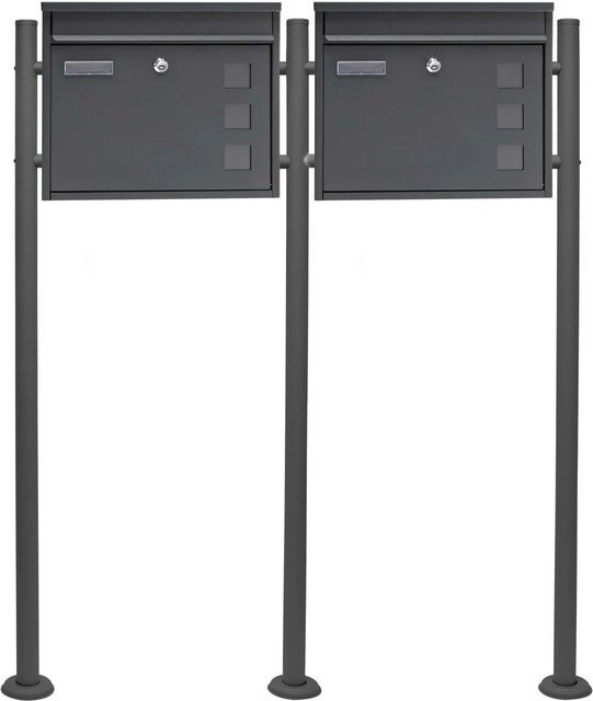 Wiltec 2er Set Briefkasten V12 mit Ständer in Anthrazit, B/T/H: 100 x 15 x 120 cm - Bild 1
