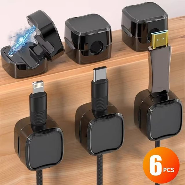 VORTNGLE Magnetische Kabel Clips Set, 6 Stück, Einstellbare Kabelhalter für Schreibtisch und USB Ladekabel, Farbe: Weiß - Bild 1