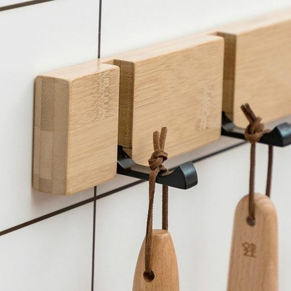 SoChic Wandgarderobenhaken aus Massivholz mit 5 Haken in Holz Braun - Bild 1