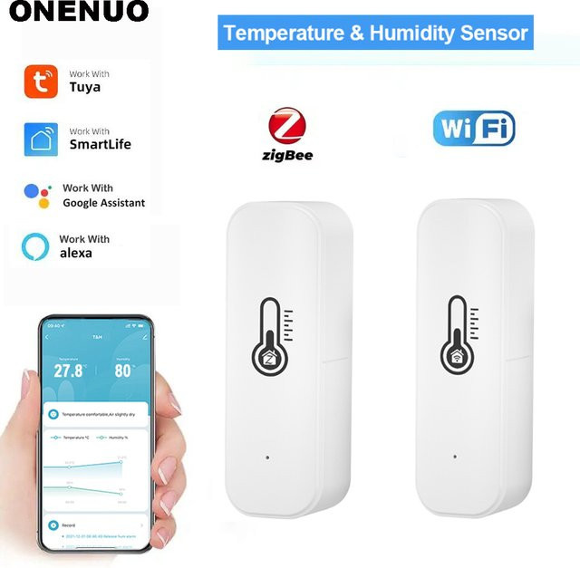 Tuya Smart Home Thermometer und Hygrometer mit WiFi oder ZigBee, Temperatur- und Luftfeuchtigkeitsmesser in Weiß mit App-Steuerung und Alexa sowie Google Home Integration - Bild 1