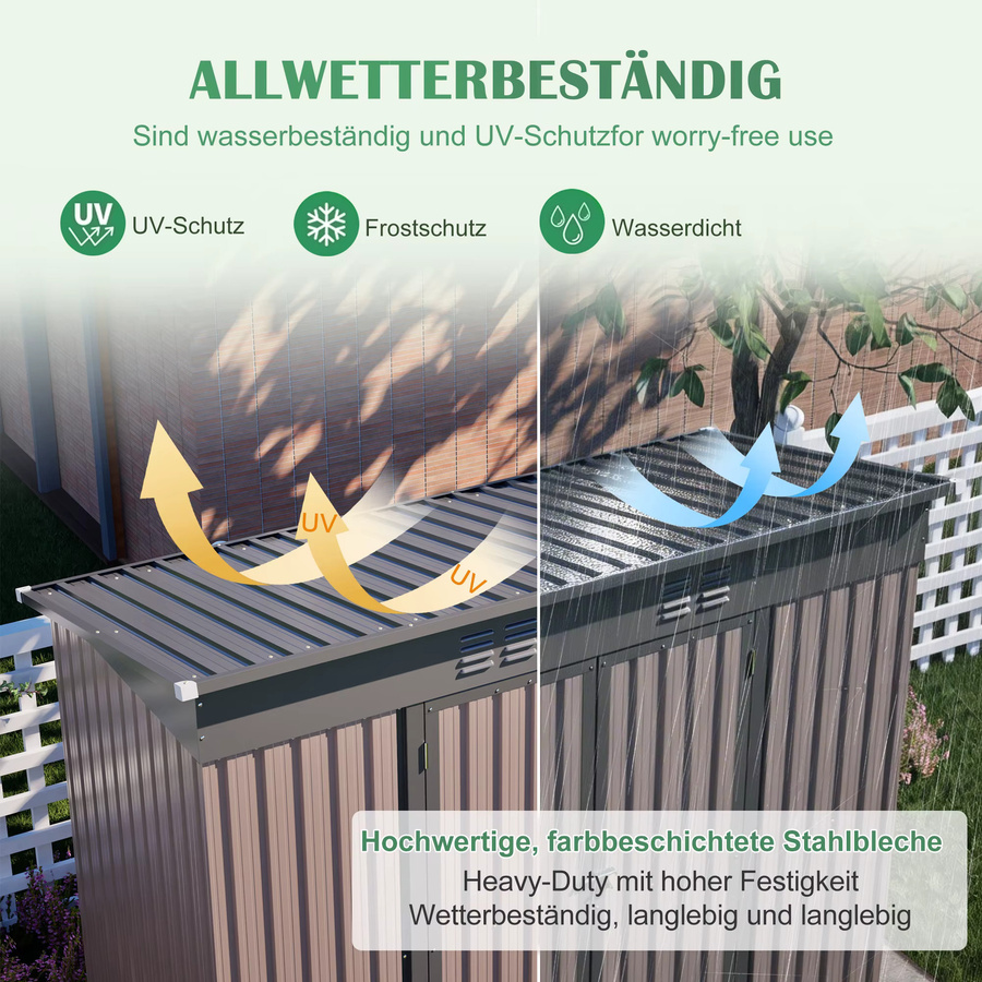 Svintora Metall-Geräteschuppen in Braun mit stabilem Fundamentrahmen, Wetterfester Outdoor-Lagerschrank für den Garten, B/T/H: 242 x 126 x 182 cm - Bild 3