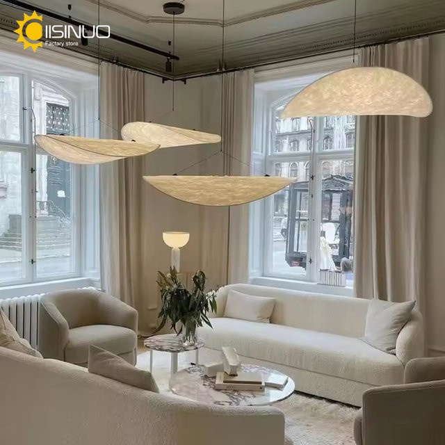 IISINUO Pendelleuchte aus Seidenstoff und Metall, verstellbare Zen-Ambiente-Beleuchtung für Wohnzimmer und Schlafzimmer, Schwarz oder Weiß, Höhe: 220 cm, Durchmesser: 40 cm - Bild 1