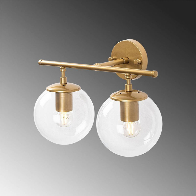 Opviq Wandleuchte in Gold aus Metall und Glas mit 2 E14 Fassungen, B/H/T: 24 x 16 x 36 cm - Bild 3