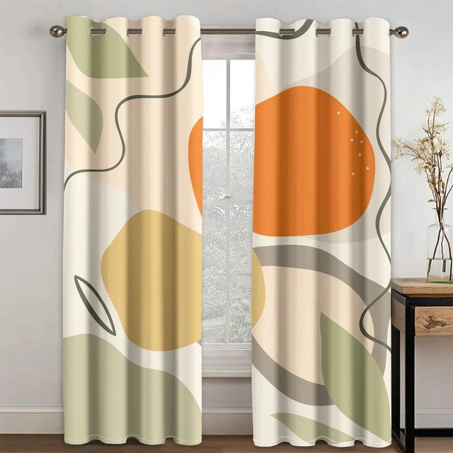 Set aus 2 semi-transparenten Fenstervorhängen mit abstraktem geometrischem Design in Multicolour, Breite: 60 cm, Höhe: 100 cm - Bild 1