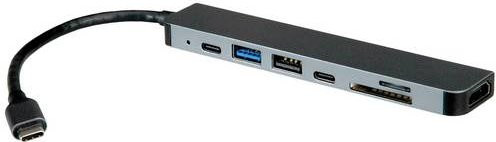Roline Notebook Dockingstation 12.02.1122 Universal mit USB-C Power, HDMI, USB-A und integriertem Kartenleser in Grau - Bild 1