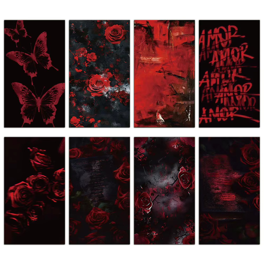 8er Set wasserfeste DIY Collage Aufkleber mit Rosen-Design in Schwarz und Rot - Bild 2