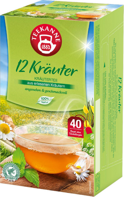Teekanne 12 Kräuter, Kräutertee, koffeinfrei, Teebeutel, 40 Stück - Bild 1