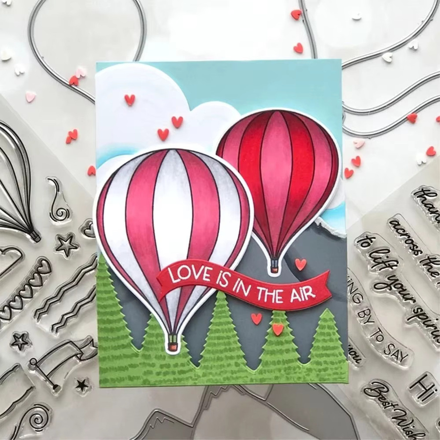 Winterzwerge Stanzformen und Stempel Set mit Heißluftballon und geschlossenen Buchstaben für DIY Scrapbooking und Kartenherstellung, Multicolor - Bild 5