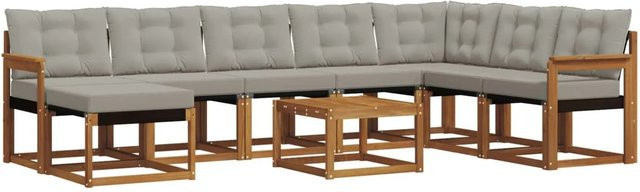 vidaXL Outdoor-Sofagarnitur 9-teilig aus Akazienholz und Textilene in Natur und Hellgrau mit UV-beständigen Kissen - Bild 1