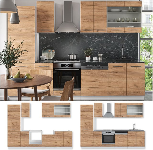 Vicco Küchenzeile Fame-Line Einbauküche in Weiß und Eiche, Breite: 300 cm - Bild 1