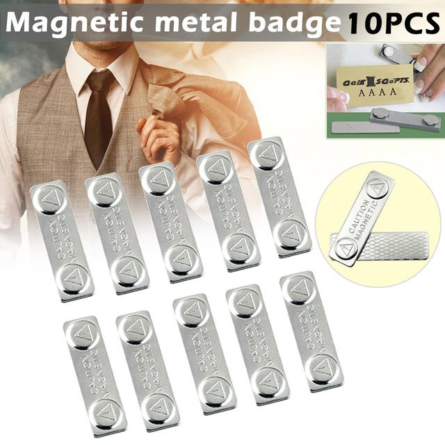 10 Stück magnetische Namensschilder aus Metall in Silber mit starkem Metallverschluss für Ausweise und Abzeichen - Bild 1