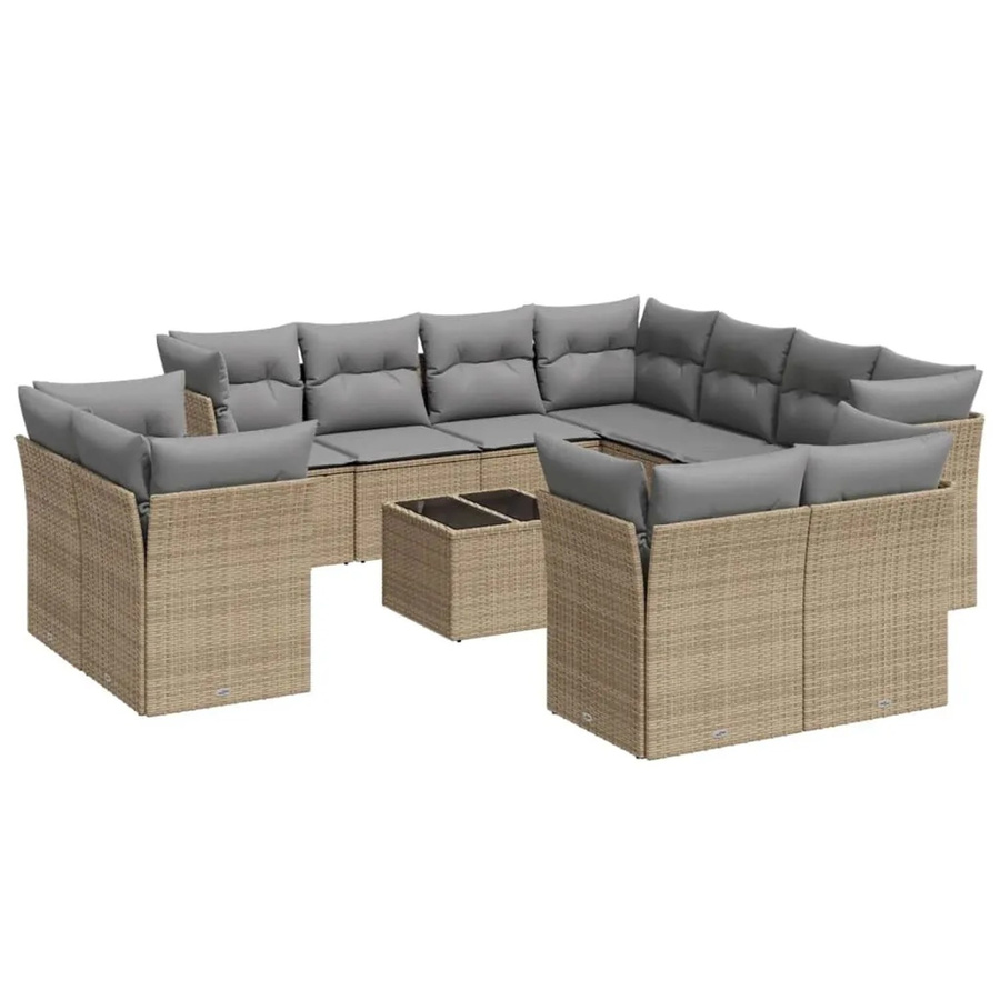 vidaXL 12-teilige Garten-Sofagarnitur aus Polyrattan in Beige mit Tisch und Polsterkissen in L-Form - Bild 2