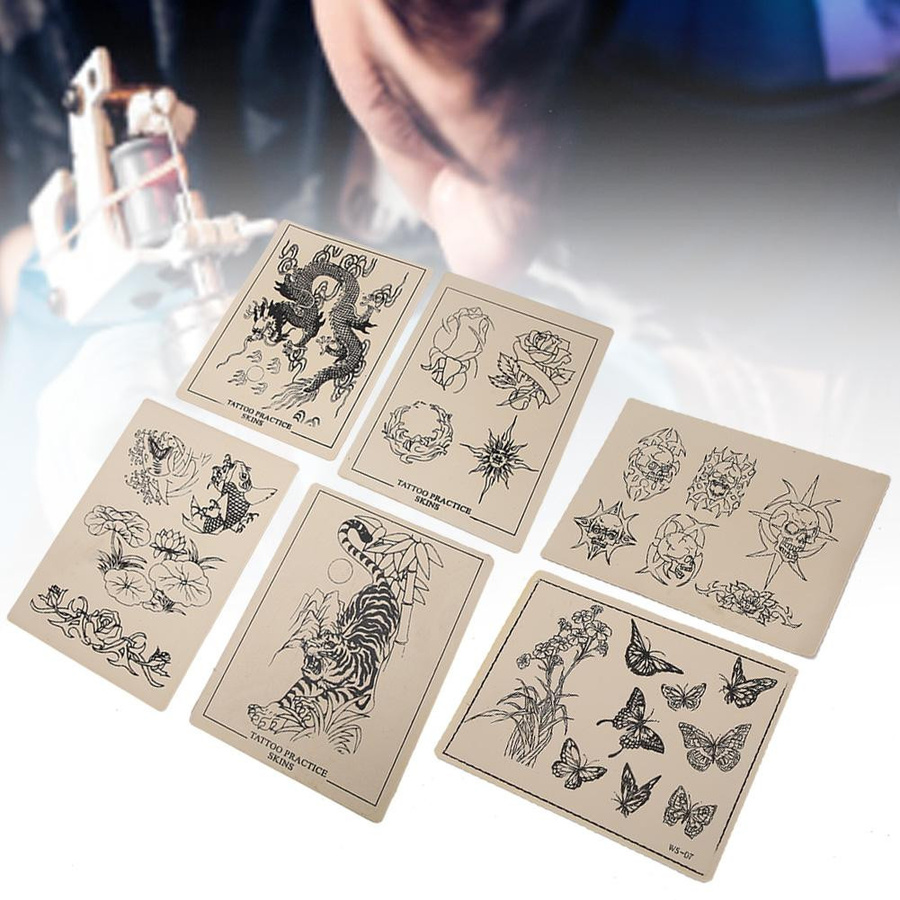 6 Stück Tattoo-Praxis-Haut-Gummi Tattoo-Trainings-Körperkunst-Werkzeug mit Mustern - Bild 3